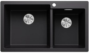 Blanco Pleon 9 Α Black SILGRANIT™ PuraDur™ Γρανιτένιος Νεροχύτης Ένθετος με 2 Γούρνες 86x50cm