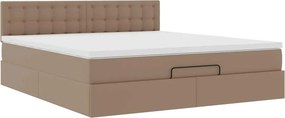 VidaXL Οθωμανικό κρεβάτι με στρώματα & LEDs Cappuccino Faux Leather