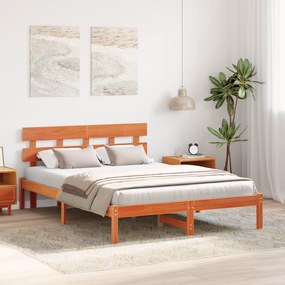 vidaXL Κρεβάτι με Κεφαλάρι καφέ 160x200 εκ. Μασίφ ξύλο πεύκου