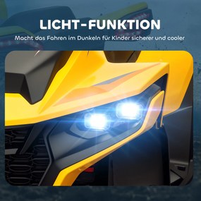 AIYAPLAY Ηλεκτρικό Τετράτροχο για Παιδιά, 3-6 km/h, Προβολείς LED, Μουσική, USB, για 3-8 ετών, Κίτρινο