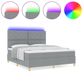 vidaXL Κρεβάτι με Σπαστό Σκελετό με Στρώμα & LED Ανοιχτό Γκρι 180x200 cm Ύφασμα