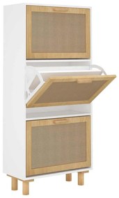 vidaXL Παπουτσοθήκη Λευκή 52x25x115 εκ Επεξεργασμένο Ξύλο&amp;Φυσικό Ρατάν