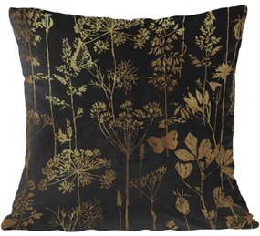 Μαξιλάρι Διακοσμητικό (Με Γέμιση) Blossom 025330 Black-Gold 45X45 Βελούδο