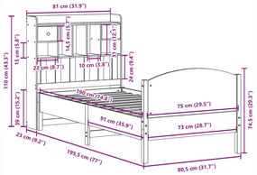 Κρεβάτι Βιβλιοθήκη Χωρίς Στρώμα Λευκό 75x190 εκ Μασίφ Πεύκο - Λευκό