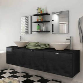vidaXL Σύνθεση Μπάνιου με Νιπτήρες Σετ Εννέα Τεμαχίων Μαύρο