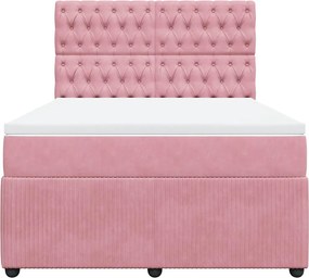 vidaXL Κρεβάτι Boxspring με Στρώμα Ροζ 140x200 εκ. Βελούδινο