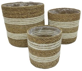 YDRA ΚΑΛΑΘΙ SET 3ΤΜΧ SEAGRASS ΓΙΟΥΤΑ ΦΥΣΙΚΟ ΛΕΥΚΟ D28/25/22xH28/25/22cm - 028678