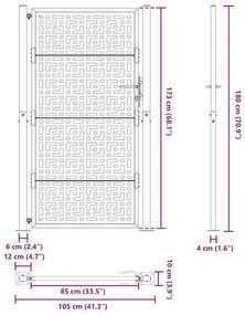 Πύλη κήπου 105x180 cm Σταυρός σχεδιασμού από διαβρωμένο χάλυβα - Καφέ