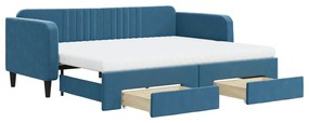 vidaXL Καναπές Κρεβάτι Συρόμενος Μπλε 90x200 εκ. Βελούδινος & Συρτάρια