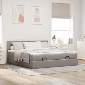 vidaXL Οθωμανικό κρεβάτι με στρώματα &amp; LEDs Taupe 200x200cm ύφασμα