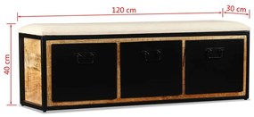 Πάγκος Αποθήκευσης με 3 Συρτάρια 120x30x40 εκ Μασίφ Ξύλο Μάνγκο - Μαύρο