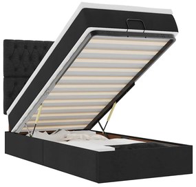 vidaXL Οθωμανικό κρεβάτι με στρώμα &amp; LEDs Μαύρο 90x200 cm Ύφασμα