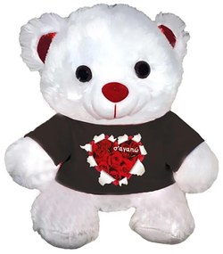 Αρκουδάκι Ασπρο με Μαύρο μπλουζάκι Καρδιά Σε αγαπώ 30cm Μαλέλης