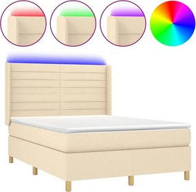 vidaXL Κρεβάτι Boxspring με Στρώμα &amp; LED Κρεμ 140x200 εκ. Υφασμάτινο
