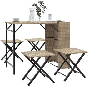 vidaXL Σετ Τραπεζαρίας Κήπου Πτυσ. 5 Τεμαχίων Μπεζ από Συνθ. Ρατάν