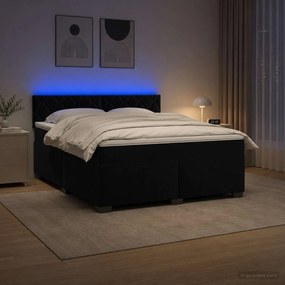 vidaXL Κρεβάτι Box Spring με Στρώμα και LED Μαύρο 180 x 200 cm Βελούδο