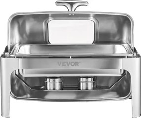VEVOR 9Qt 1 Pack Rectangle Roll Top Chafing Dish Set with 2 Half Size Pans