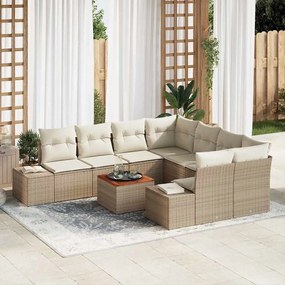 vidaXL Σετ Καναπέ Κήπου με μαξιλάρι 9 pcs Μπεζ Πολυ ράταν