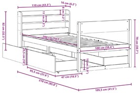 Σκελετός Κρεβατιού Χωρίς Στρώμα 100x200 εκ. Μασίφ Πεύκο - Καφέ