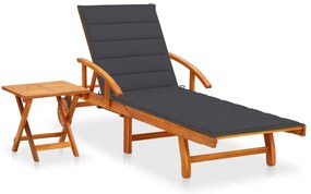 Ξαπλώστρα Κήπου από Μασίφ Ξύλο Ακακίας με Τραπεζάκι & Μαξιλάρι