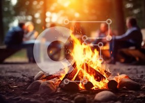 Intra Συλλεκτικό Ξύλινο Παζλ Plywood 4mm - Φωτιά στο δάσος με ανθρώπους να απολαμβάνουν τη ζεστασιά Σε Ξύλινο Κουτί - Διαστάσεις: 10x10 cm – 25 κομμάτια