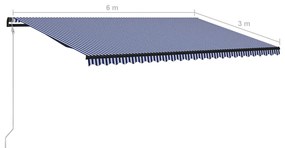 Τέντα Συρόμενη Αυτόματη Μπλε / Λευκό 600 x 300 εκ. - Μπλε