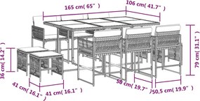 vidaXL Σετ Τραπεζαρίας Κήπου 11 τεμ Μαύρο από Συνθ. Ρατάν με Μαξιλάρια