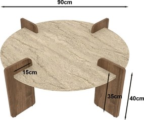Τραπεζάκι Σαλονιού Τραβερτίνη / Καρυδί BRAEBRO 90x90x35