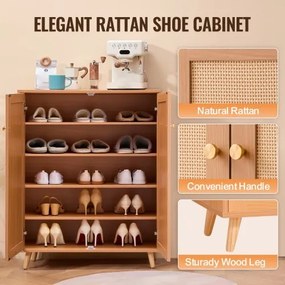 VEVOR Rattan Shoe Cabinet 5 Tiers Shoe Organizer 2 Doors &amp; Adjustable Shelves