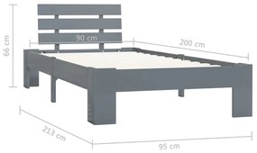 Πλαίσιο Κρεβατιού Γκρι 90 x 200 εκ. από Μασίφ Ξύλο Πεύκου - Γκρι