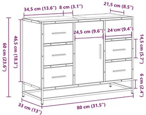 Ντουλάπι Μπάνιου Νιπτήρα Μαύρο 80 x 33 x 60 εκ. Επεξ. Ξύλο - Μαύρο