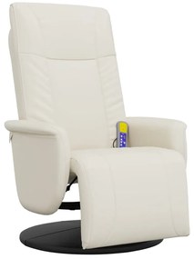 vidaXL Πολυθρόνα Μασάζ Ανακλινόμενη με Υποπόδιο Κρεμ από Συνθ. Δέρμα