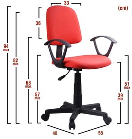 Καρέκλα Γραφείου ArteLibre ΔAΦNH Κόκκινο Ύφασμα 55x48x82-94cm