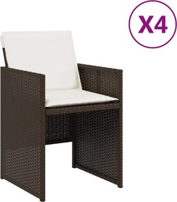 vidaXL Καρέκλες Κήπου 4 τεμ. Καφέ Συνθ. Ρατάν Μαξιλάρια