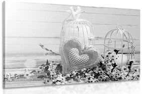 Εικόνα vintage καρδιάς και φαναριών σε ασπρόμαυρο σχέδιο - 90x60