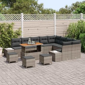 vidaXL Σετ Καναπέ Κήπου με μαξιλάρι 13 pcs Γκρι Πολυ ράταν
