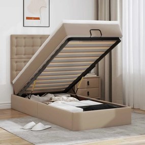 VidaXL Οθωμανικό κρεβάτι με στρώμα & LEDs Cappucino Faux Leather