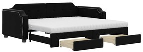 vidaXL Καναπές Κρεβάτι Συρόμενος Μαύρος 80x200 εκ Υφασμάτινος Συρτάρια