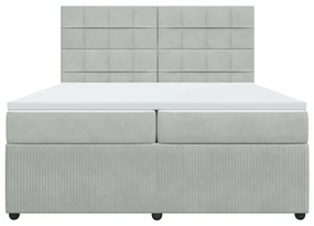 vidaXL Κρεβάτι Boxspring με Στρώμα Ανοιχτό Γκρι 200x200 εκ. Βελούδινο