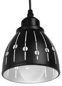 GloboStar® HUNTON 01476 Μοντέρνο Κρεμαστό Φωτιστικό Οροφής Μονόφωτο 1 x E27 Μεταλλικό Μαύρο Λευκό Καμπάνα Φ13 x Υ14cm