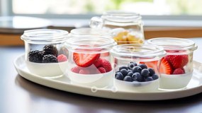 Σετ των 2 Intra Συλλεκτικό Ξύλινο Παζλ Plywood 4mm - Δίσκος φρέσκων φρούτων και γιαουρτιού Σε Ξύλινο Κουτί - Διαστάσεις: 10x10 cm – 25 κομμάτια