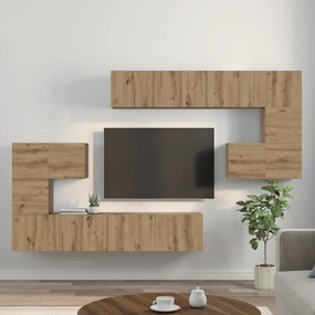 vidaXL Σετ επίπλου τηλεόρασης με αποθήκευση με πόρτα 8 pcs Χειροποίητη δρυς