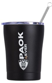 Estia 00-13790 Coffee Mug PAOK B.C. Ποτήρι Θερμός με Καλαμάκι 350ml, Μαύρο