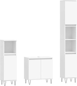 vidaXL Σετ Επίπλων Μπάνιου 3 Τεμαχίων Λευκό από Επεξεργασμένο Ξύλο