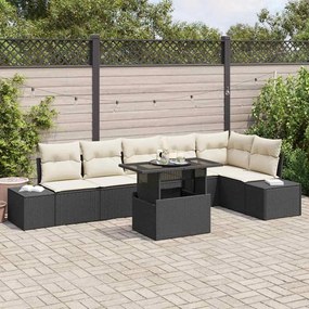 vidaXL Σετ Καναπέ Κήπου 7 pcs Μαύρο και κρεμ 100 x 55 x 73 εκ