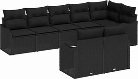 vidaXL Σετ Καναπέ Κήπου 8 pcs Μαύρο συνθετικό ρατάν