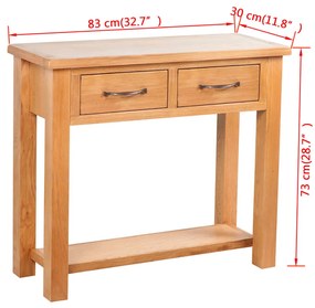 vidaXL Τραπέζι Κονσόλα με 2 Συρτάρια 83 x 30 x 73 εκ. Μασίφ Ξύλο Δρυός