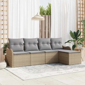 vidaXL Σετ Καναπέ Κήπου με μαξιλάρι 5 pcs Μπεζ Πολυ ράταν