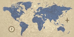 Εικόνα του παγκόσμιου χάρτη με πυξίδα σε στυλ ρετρό - 120x60