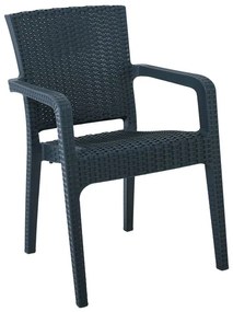 LORA Πολυθρόνα Κήπου Στοιβαζόμενη, PP (Rattan Look) Απόχρωση Ανθρακί 57x57x87cm Ε303,3